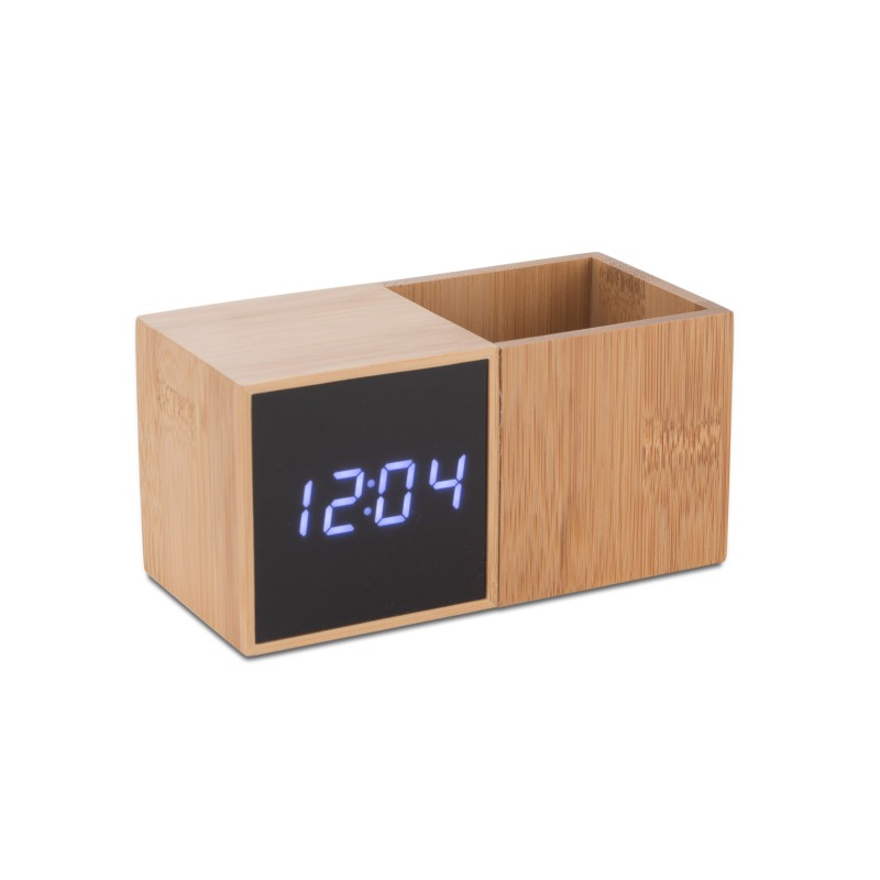 Organiseur de bureau BAMBOO avec horloge LED – Calendrier, alarme et thermomètre