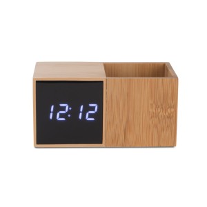 Organiseur de bureau BAMBOO avec horloge LED – Calendrier, alarme et thermomètre