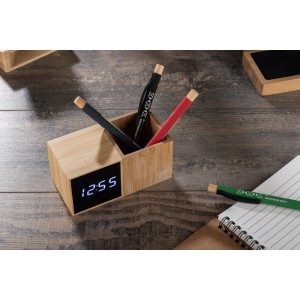 Organiseur de bureau BAMBOO avec horloge LED – Calendrier, alarme et thermomètre