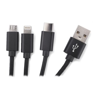 Câble USB 3-en-1 TAUS – Câble multifonction micro USB, Lightning et USB-C