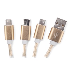 Câble USB 3-en-1 TAUS – Câble multifonction micro USB, Lightning et USB-C