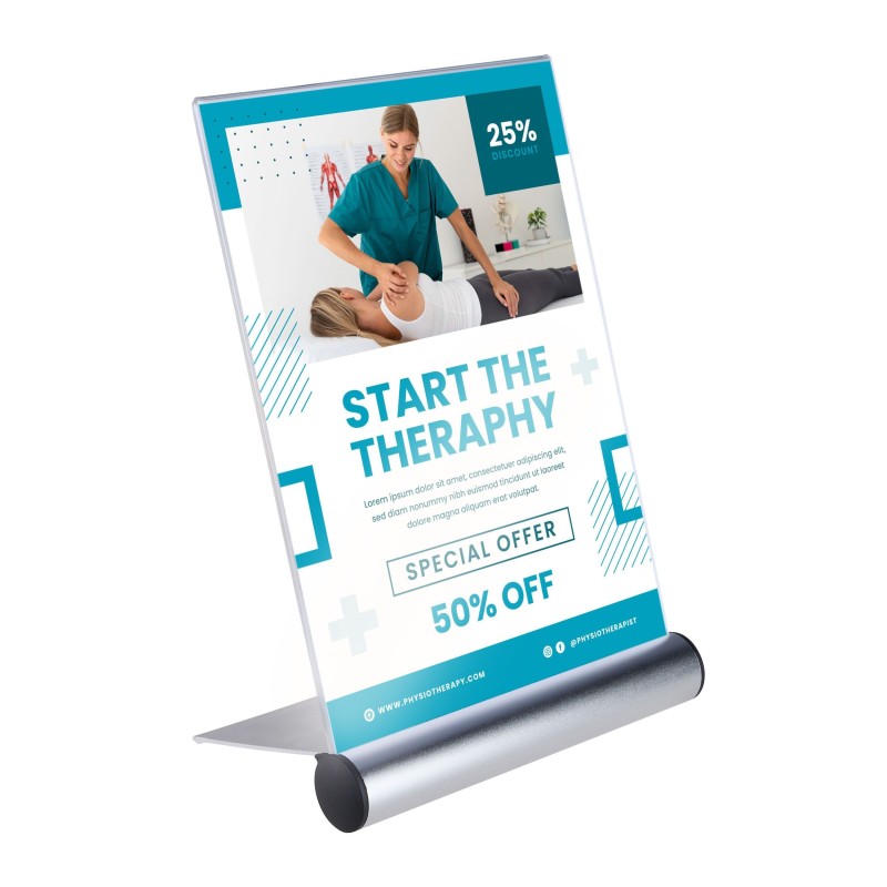 Présentoir en L-A5 avec pied en aluminium | Format portrait