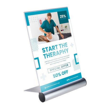 Présentoir en L-A5 avec pied en aluminium | Format portrait