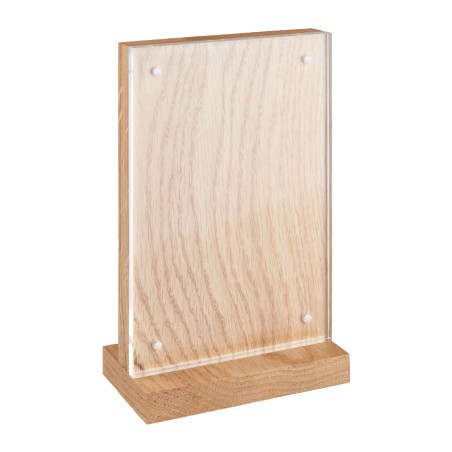 Présentoir magnétique 100 x 150 mm en forme de T acrylique/chêne