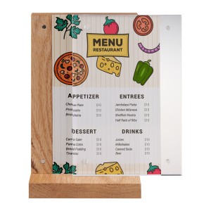 Présentoir magnétique 100 x 150 mm en forme de T acrylique/chêne