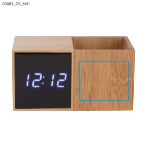 Organiseur de bureau BAMBOO avec horloge LED – Calendrier, alarme et thermomètre