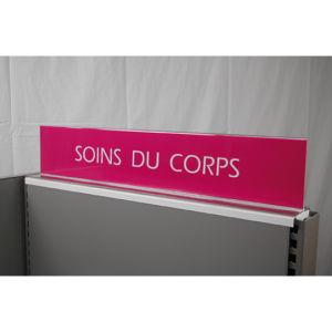 Bandeau transparent pour haut de gondole – Plexi 3 mm – Semelle magnétique (sans visuel)