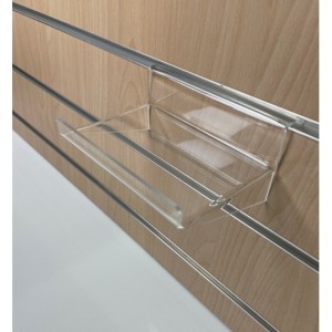 Tablette porte-produit à 90° renforcée – Pour fond de lame – Plexi transparent 3 mm (chants polis)