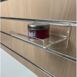 Tablette porte-produit à 90° renforcée – Pour fond de lame – Plexi transparent 3 mm (chants polis)