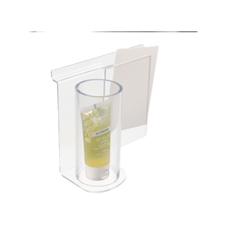 Présentoir tube plexi fond de lame + porte-étiquette A6 – Plexiglas transparent 3 mm (modèle déposé)