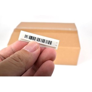 Étiquette souple antivol EAS AM 58 kHz DR avec code-barres – Autocollante – Blanc