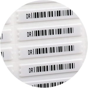 Étiquette souple antivol EAS AM 58 kHz DR avec code-barres – Autocollante – Blanc