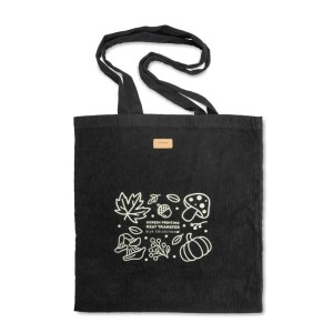 Sac CORDELLA style velours côtelé noir– look vintage – porté épaule – écusson logo