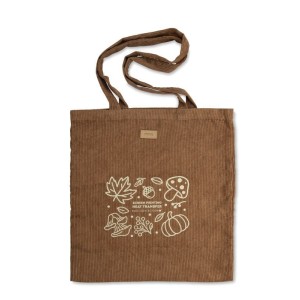 Sac CORDELLA style velours côtelé marron – look vintage – porté épaule – écusson logo