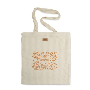 Sac CORDELLA style velours côtelé beige – look vintage – porté épaule – écusson logo