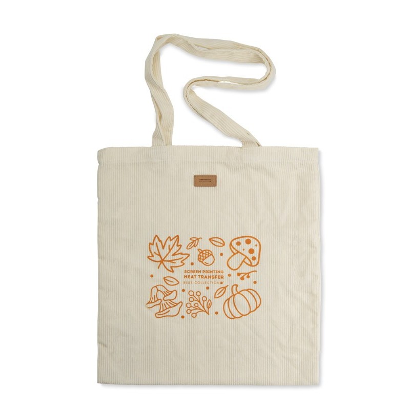 Sac CORDELLA style velours côtelé beige – look vintage – porté épaule – écusson logo