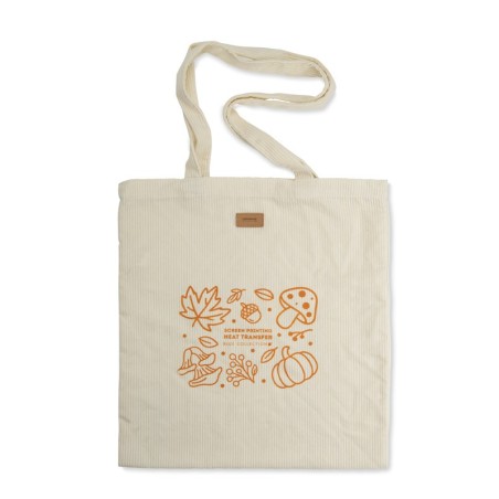 Sac CORDELLA style velours côtelé beige – look vintage – porté épaule – écusson logo