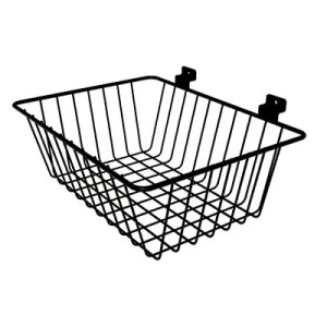 Corbeille fil métal époxy noir pour panneau rainuré  L 35 x P 26,4 x H 13 cm
