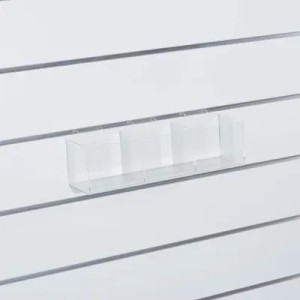 Présentoir plexiglas 3 compartiments pour panneau rainuré – Transparent (39 x 10,5 x 10,5 cm)