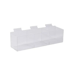 Présentoir plexiglas 3 compartiments pour panneau rainuré – Transparent (39 x 10,5 x 10,5 cm)