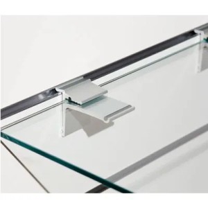 Pince métal pour tablette verre 8 mm sur panneau rainuré – Gris (lot de 2)
