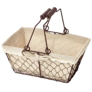 Panier rectangulaire en métal marron avec tissu beige – 30 x 21 x 13 cm