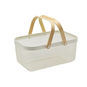 Panier libre-service – 13 L métal blanc avec poignées bois – 39,7 x 24,5 x H 18 cm