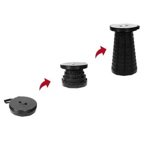 Tabouret télescopique pliant noir avec coussin – Ø25,5 cm / H 45 cm