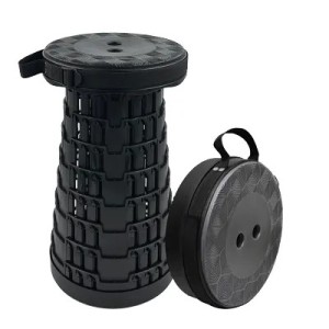 Tabouret télescopique pliant noir avec coussin – Ø25,5 cm / H 45 cm