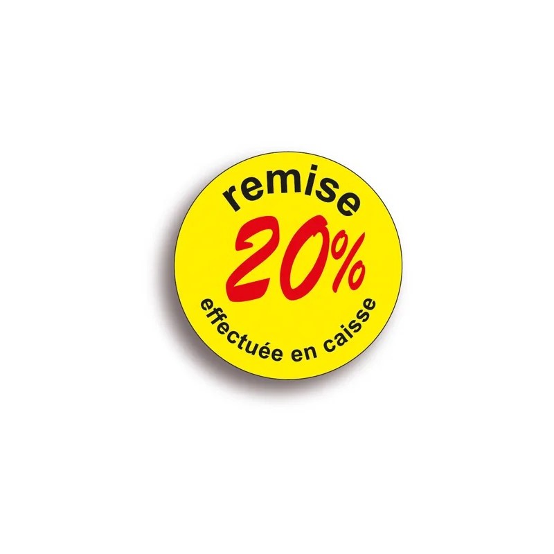 Pastilles adhésives « Remise -20% » Ø 50 mm – jaune fluo (lot de 500)