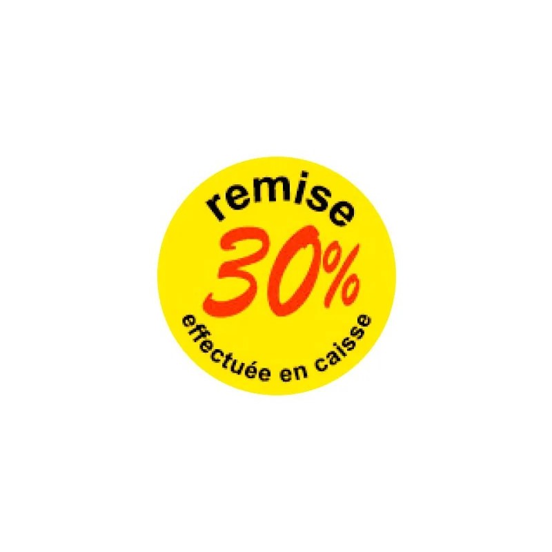 Pastilles adhésives « Remise -30% » Ø 50 mm – jaune fluo (lot de 500)