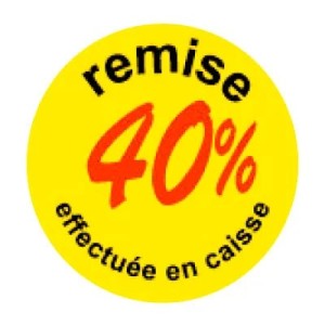 Pastilles adhésives « Remise -40% » Ø 50 mm – jaune fluo (lot de 500)
