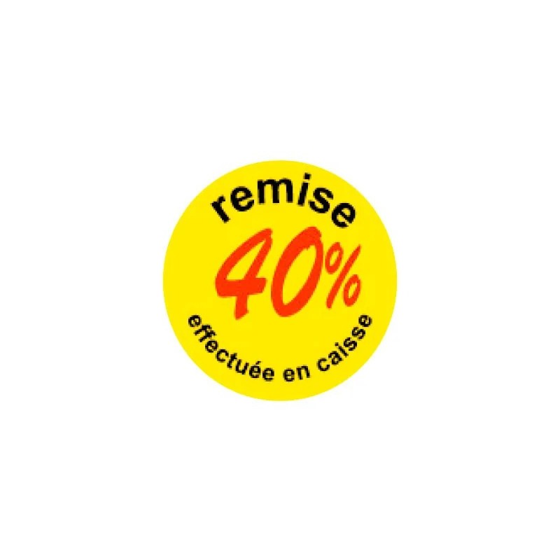 Pastilles adhésives « Remise -40% » Ø 50 mm – jaune fluo (lot de 500)
