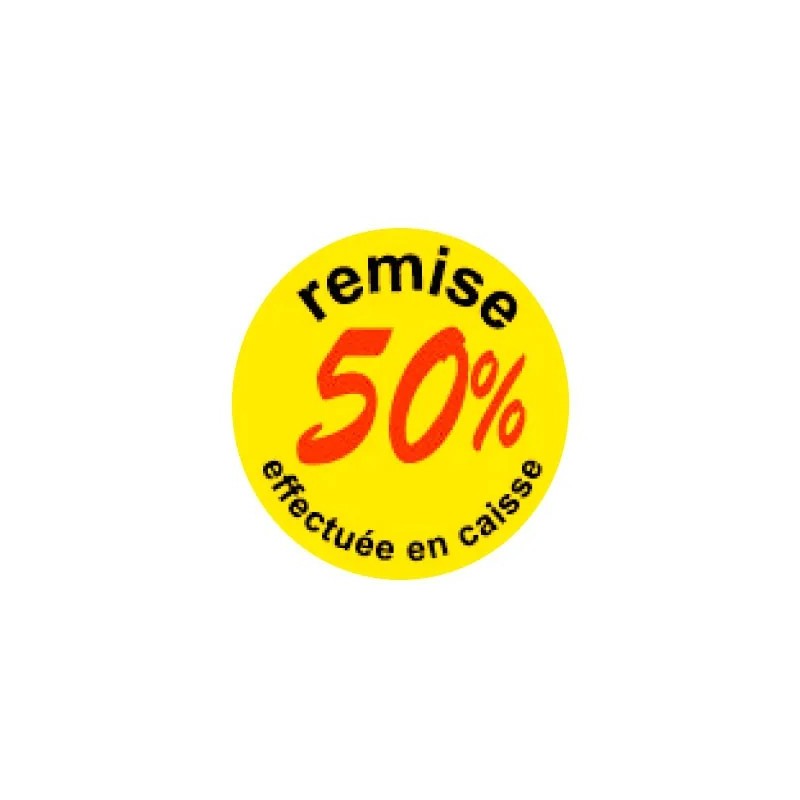 Pastilles adhésives « Remise -50% » Ø 50 mm – jaune fluo (lot de 500)