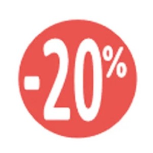 Étiquette Soldes « -20% » rouge fluo Ø 30 mm – sticker promotionnel (lot de 500)