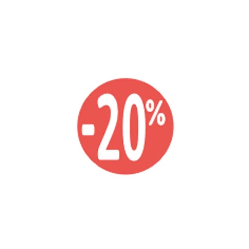Étiquette Soldes « -20% » rouge fluo Ø 30 mm – sticker promotionnel (lot de 500)