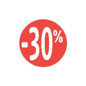 Étiquette Soldes « -30% » rouge fluo Ø 30 mm – sticker promotionnel (lot de 500)