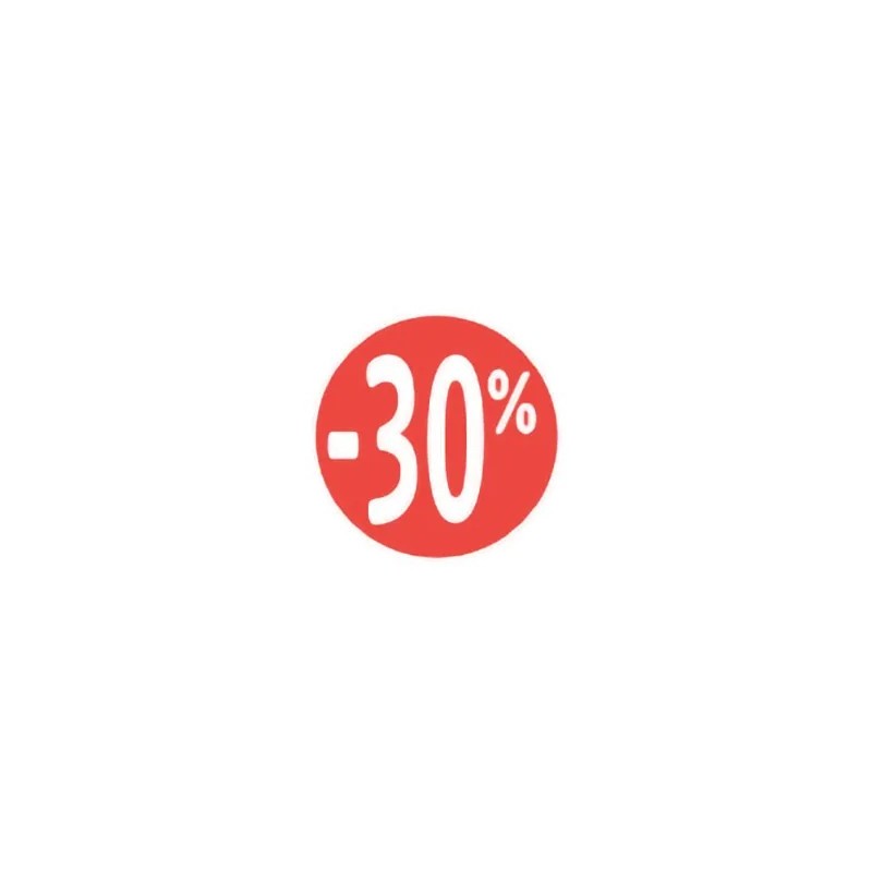 Étiquette Soldes « -30% » rouge fluo Ø 30 mm – sticker promotionnel (lot de 500)