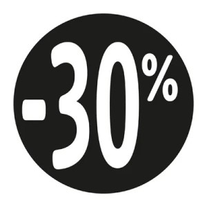 Étiquette Soldes « -30% » noire Ø 36 mm – sticker promotionnel (lot de 500)