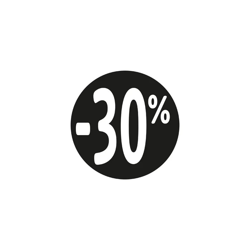 Étiquette Soldes « -30% » noire Ø 36 mm – sticker promotionnel (lot de 500)