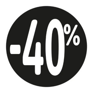 Étiquette Soldes « -40% » noire Ø 36 mm – sticker promotionnel (lot de 500)