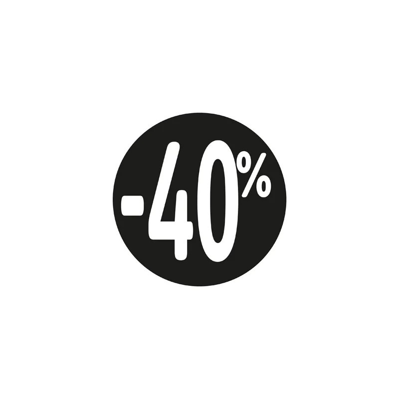 Étiquette Soldes « -40% » noire Ø 36 mm – sticker promotionnel (lot de 500)