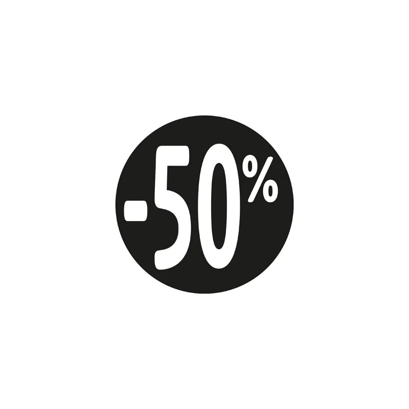 Étiquette Soldes « -50% » noire Ø 36 mm – sticker promotionnel (lot de 500)