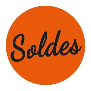 Gommettes adhésives « Soldes » Ø 36 mm – orange fluo