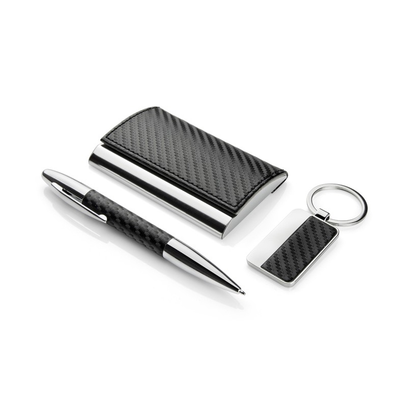 Coffret cadeau JOE noir personnalisé (stylo + porte-clés + porte-cartes) | Apothiclick