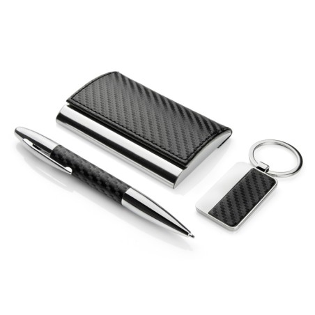 Coffret cadeau JOE noir personnalisé (stylo + porte-clés + porte-cartes) | Apothiclick