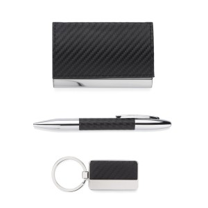 Coffret cadeau JOE noir personnalisé (stylo + porte-clés + porte-cartes) | Apothiclick