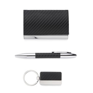 Coffret cadeau JOE noir personnalisé (stylo + porte-clés + porte-cartes) | Apothiclick